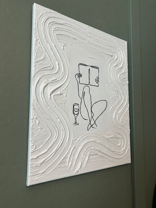 Book & Wine - Textured Canvas with Fine Line 16x20