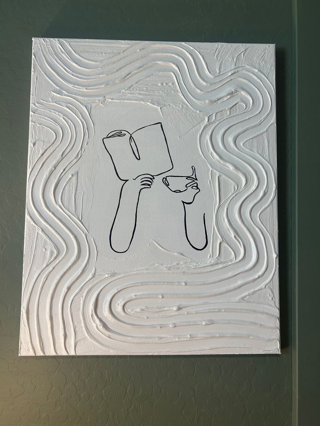 Book & Coffee - Textured Canvas with fine line 16x20