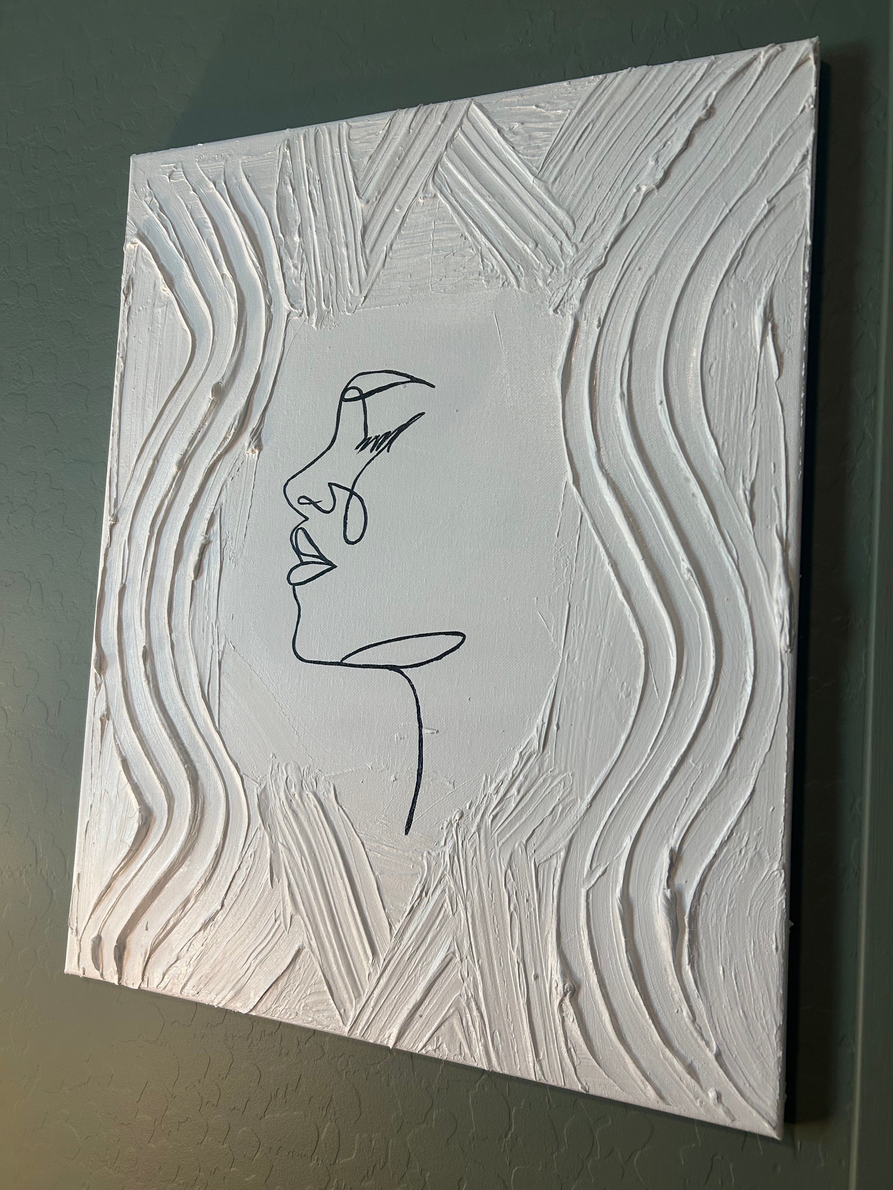 Side Profile - Textured Canvas with fine line 16x20